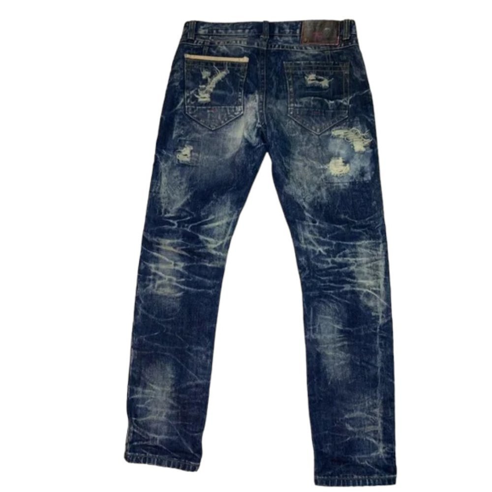 The Heritage by America 1776 light acid wash deconstructed denim jeans 34/33 - Picture 3 of 13